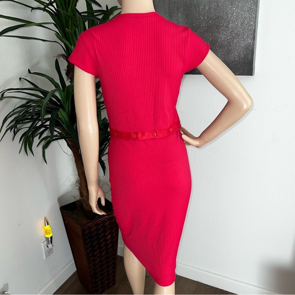 NEW Guess Red Ribbed Knit Bodycon Dress - Picture 4 of 11